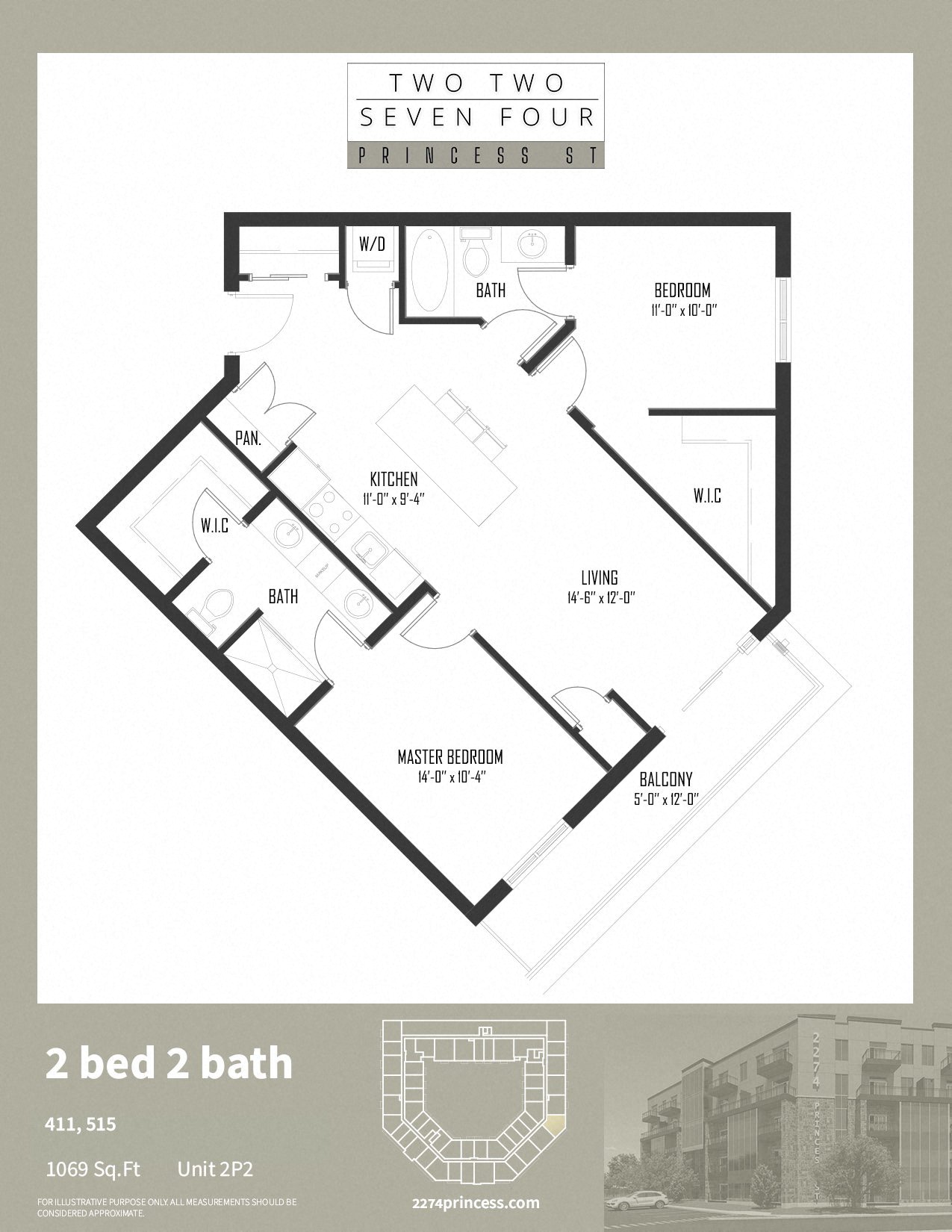 Floor plan for 2 beds, 2 baths, 1128 sqft